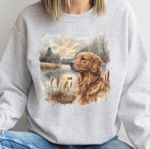 Vintage Retro Dog Golden Retriever Graphic Cozy Crewneck Sweatshirt NEW